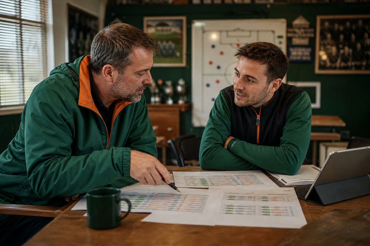 Vrijwilligers van een amateurclub op de tribune op de over-ons pagina van ScoutPlatform