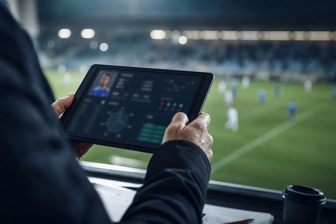Digitaal slot boven een voetbalveld als header op de privacy- en AVG-pagina